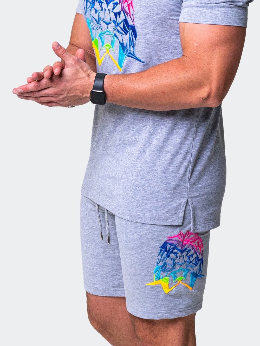 Maceoo Men's Grey Drawstring Shorts with Side Embroidery